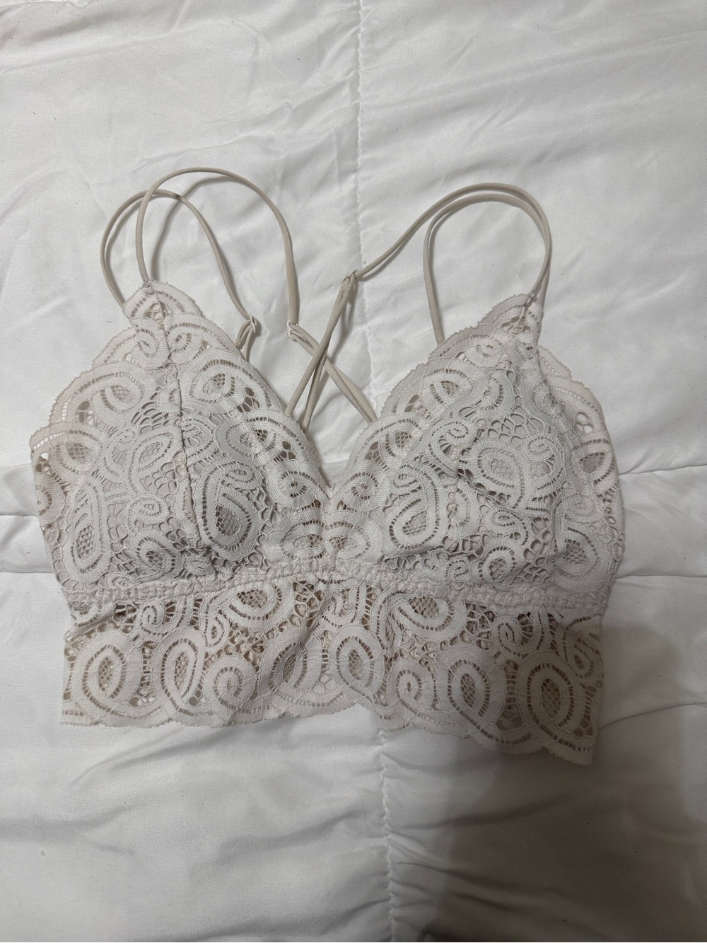VS PINK Lace Bralette Crop Top - Cream